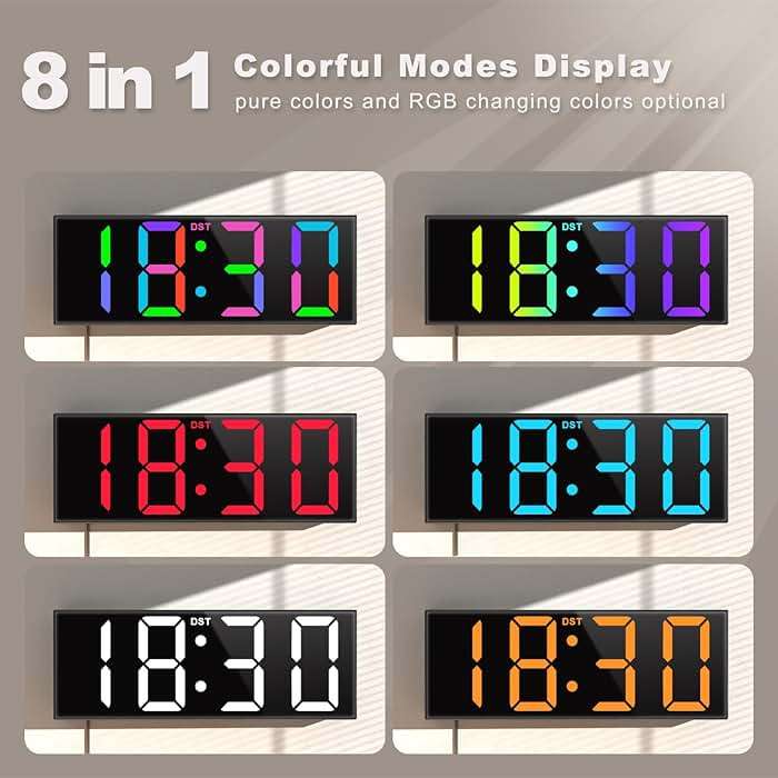 JALL 12" Large Digital Wall Clock, Big LED Number Dispaly, Remote Control, RGB Colors, DST, Night Light for Classroom Living Room Bedroom Birthday Gift for Senior, Men Women (Black, 12 inches) - Image 3