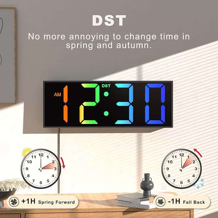 JALL 12" Large Digital Wall Clock, Big LED Number Dispaly, Remote Control, RGB Colors, DST, Night Light for Classroom Living Room Bedroom Birthday Gift for Senior, Men Women (Black, 12 inches) - Image 5