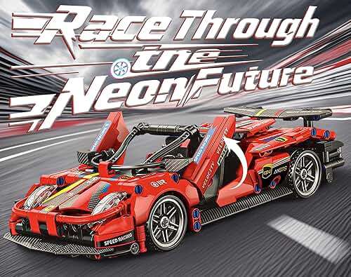 Sosuy Building-Block Race-Car Set, 1:18 Technical Model Kit 513 Pcs DIY Red Pull-Back Toy for Boy Girl Kid Age 6+ Year, Birthday Gift for Teen Adult Display, Speed Super Sports Cars Bricks Icons - Image 3