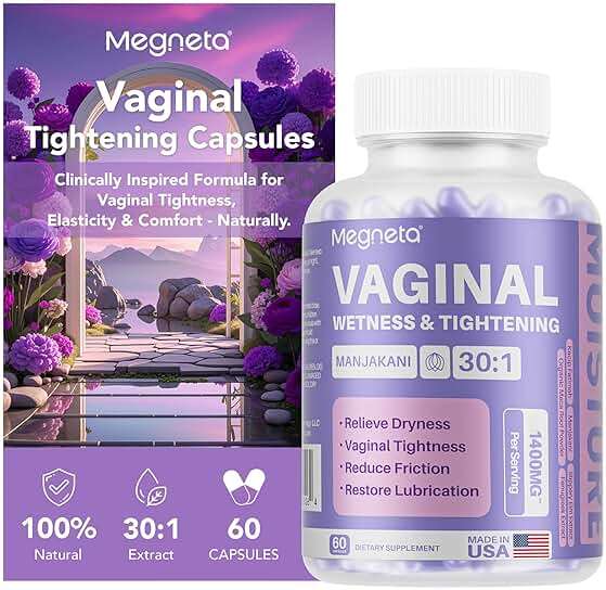 MEGNETA Vaginal Tightening Capsules for Women – Kacip Fatimah, Manjakani & Slippery Elm – Supports Feminine Firmness, Elasticity & Intimate Moisture – 60 Vegan Capsules - Image 1