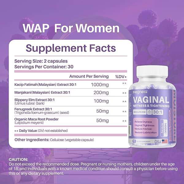MEGNETA Vaginal Tightening Capsules for Women – Kacip Fatimah, Manjakani & Slippery Elm – Supports Feminine Firmness, Elasticity & Intimate Moisture – 60 Vegan Capsules - Image 5