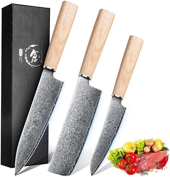 ROCOCO Damascus Chef Knife Set - Japanese Nakiri Utility Paring Knives Sharp Gyuto Meat Cleaver for Home Kitchen Gift Idea - Image 1