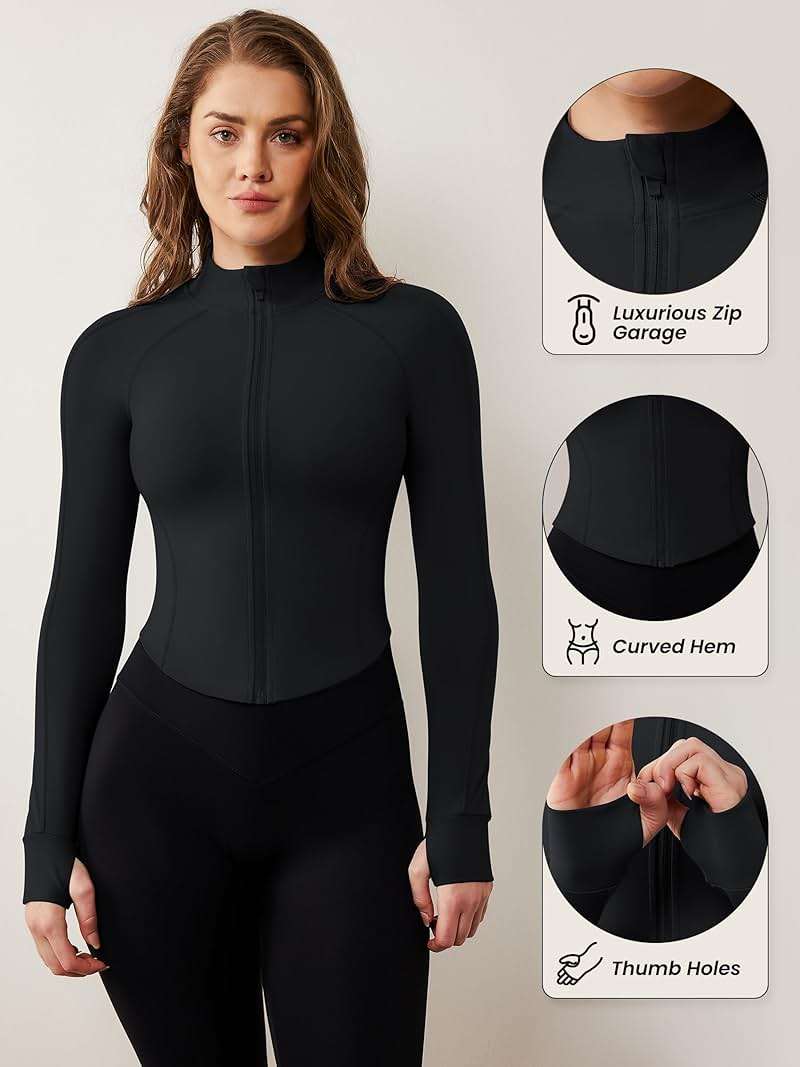 AVGO Women's Workout Jacket Lightweight Zip Up Cropped Yoga Jackets Slim Fit Athletic Tops with Thumb Holes - Image 4