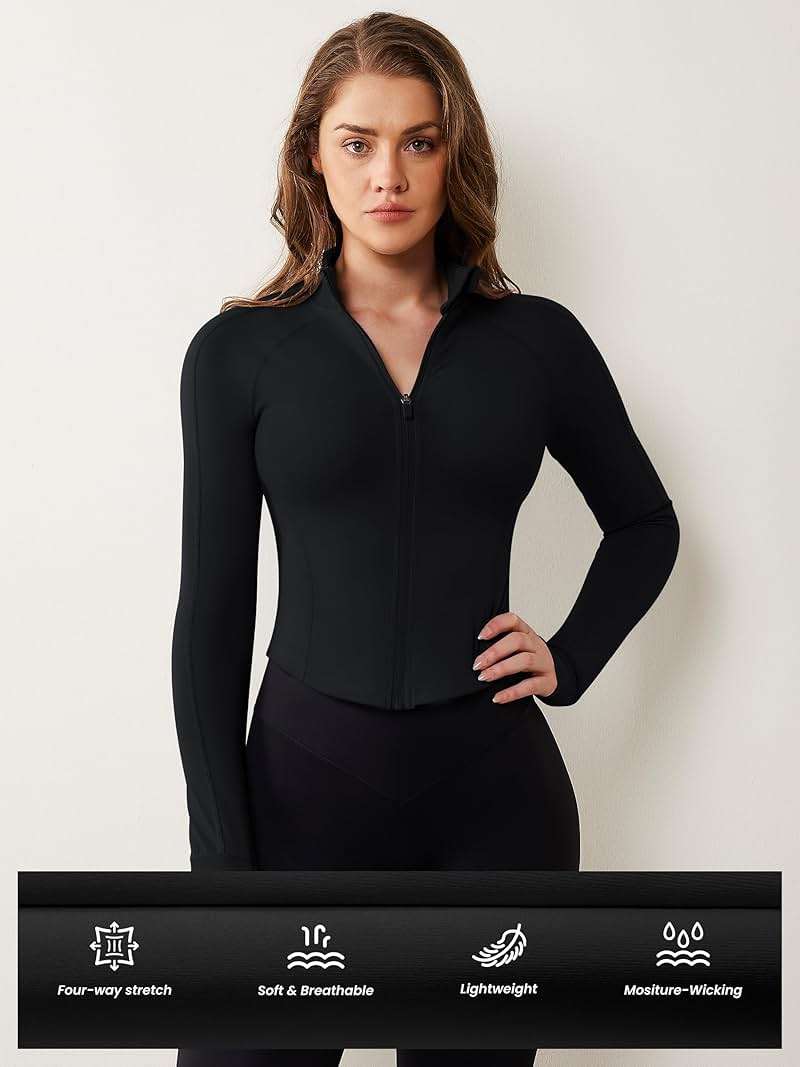 AVGO Women's Workout Jacket Lightweight Zip Up Cropped Yoga Jackets Slim Fit Athletic Tops with Thumb Holes - Image 5