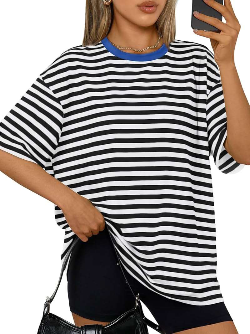 Trendy Queen Womens Oversized Summer T-Shirts Plus Size Short Sleeves Workout Tops - Image 1