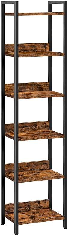 MAHANCRIS Bookshelf, 6-Tier Bookcase, Standing Book Shelf for Small Space, Storage Shelf Organizer, for Living Room, Bedroom, Study, Balcony, Rustic Brown and Black BKHR6601 - Image 1
