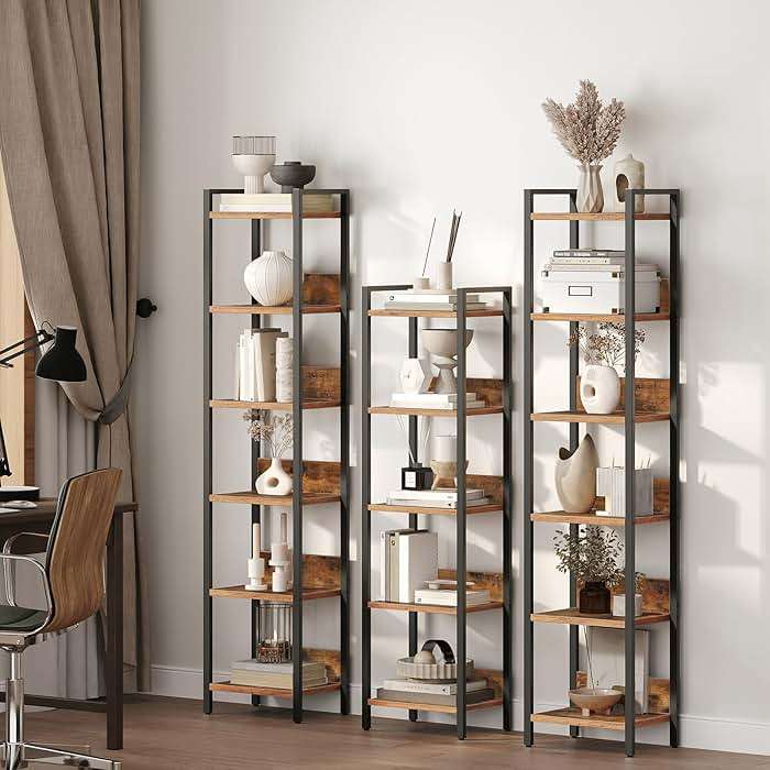 MAHANCRIS Bookshelf, 6-Tier Bookcase, Standing Book Shelf for Small Space, Storage Shelf Organizer, for Living Room, Bedroom, Study, Balcony, Rustic Brown and Black BKHR6601 - Image 3