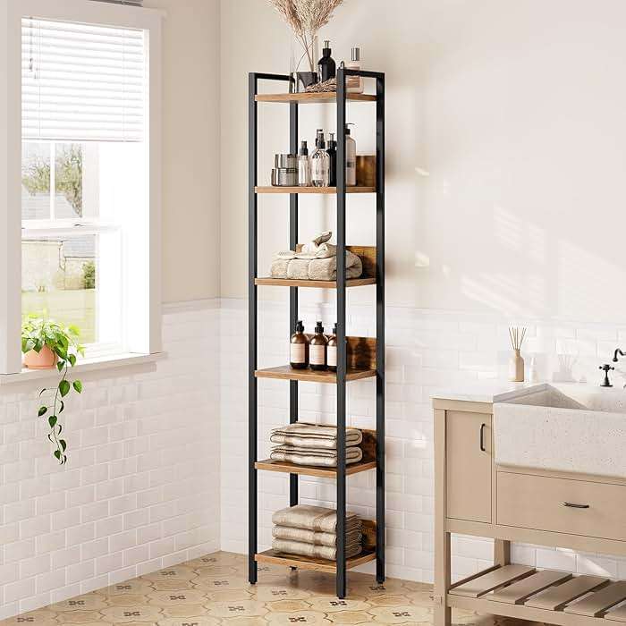 MAHANCRIS Bookshelf, 6-Tier Bookcase, Standing Book Shelf for Small Space, Storage Shelf Organizer, for Living Room, Bedroom, Study, Balcony, Rustic Brown and Black BKHR6601 - Image 7