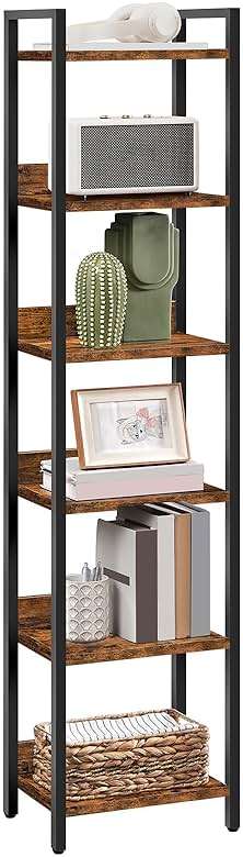 MAHANCRIS Bookshelf, 6-Tier Bookcase, Standing Book Shelf for Small Space, Storage Shelf Organizer, for Living Room, Bedroom, Study, Balcony, Rustic Brown and Black BKHR6601 - Image 8