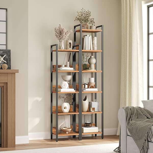 MAHANCRIS Bookshelf, 6-Tier Bookcase, Standing Book Shelf for Small Space, Storage Shelf Organizer, for Living Room, Bedroom, Study, Balcony, Rustic Brown and Black BKHR6601 - Image 9