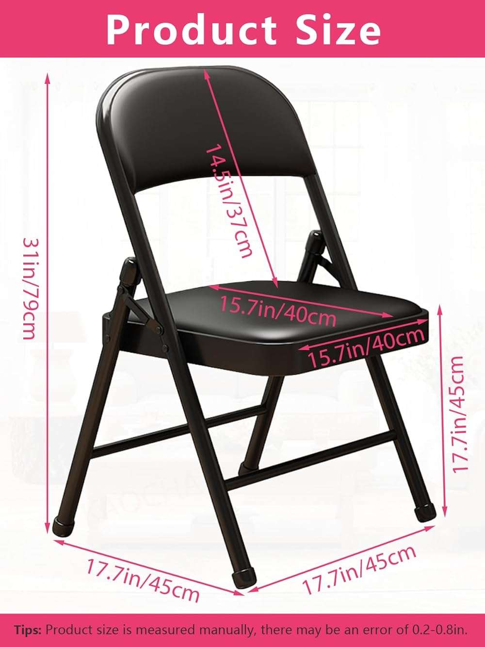 KAOCHA 1 Pack Bulk Folding Chairs with Padded Cushion, Single Black Steel Metal Frame Foldable Chair for Indoor and Outdoor, Portable Stackable Commercial Seat for Bedroom Patio Party Event - Image 2