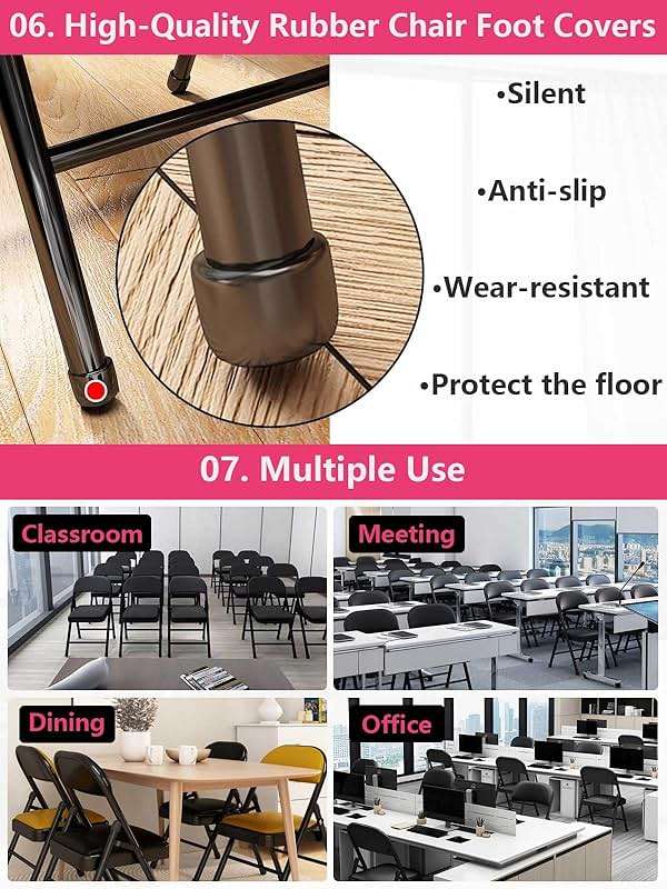 KAOCHA 1 Pack Bulk Folding Chairs with Padded Cushion, Single Black Steel Metal Frame Foldable Chair for Indoor and Outdoor, Portable Stackable Commercial Seat for Bedroom Patio Party Event - Image 6