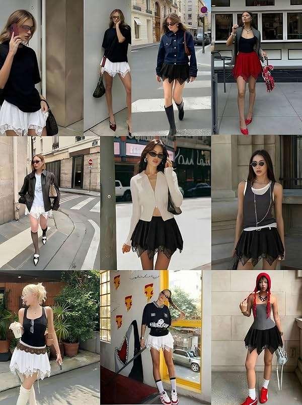 Avidlove Womens Mini Skirt Flowy Layered Lace Skirt Boho Asymmetrical Short Skirts for Women - Image 5