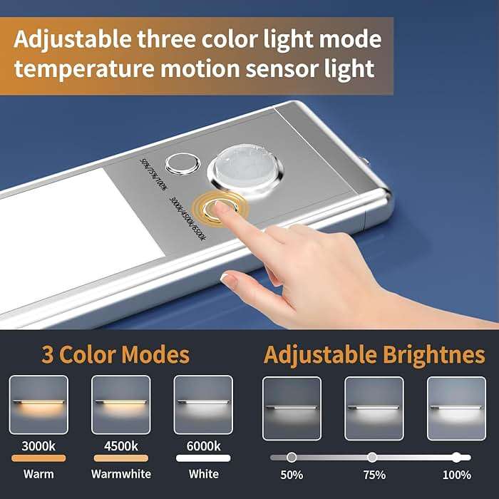 Under Cabinet Lights,76 LED Operated Motion Sensor Light Indoor,1500mAh USB Rechargeable Closet Lights, 2 Pack Magnetic Dimmable Closet Lights，Wireless Under Counter Lights for Kitchen, Stairs - Image 3