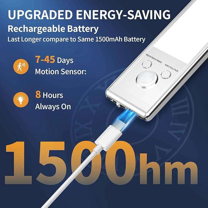 Under Cabinet Lights,76 LED Operated Motion Sensor Light Indoor,1500mAh USB Rechargeable Closet Lights, 2 Pack Magnetic Dimmable Closet Lights，Wireless Under Counter Lights for Kitchen, Stairs - Image 4