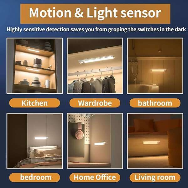 Under Cabinet Lights,76 LED Operated Motion Sensor Light Indoor,1500mAh USB Rechargeable Closet Lights, 2 Pack Magnetic Dimmable Closet Lights，Wireless Under Counter Lights for Kitchen, Stairs - Image 6