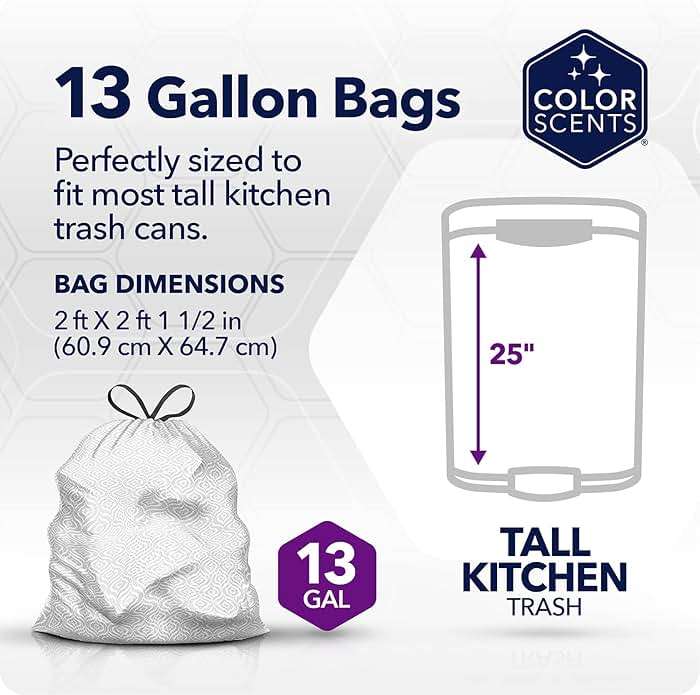 Color Scents Tall Kitchen Trash Bags -13 Gallon, 160 Total Bags (8 Packs of 20 Count), Drawstring - Silver bag in Simply Clean Scent with Microban - Image 2