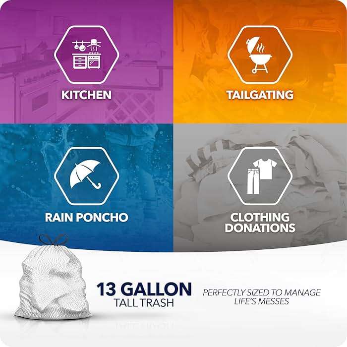 Color Scents Tall Kitchen Trash Bags -13 Gallon, 160 Total Bags (8 Packs of 20 Count), Drawstring - Silver bag in Simply Clean Scent with Microban - Image 7