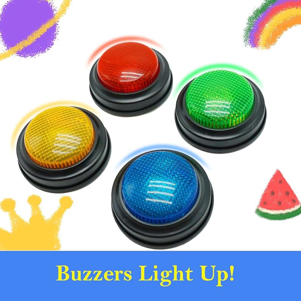 Gelabur Set of 4 Buzzers for Trivia Games, Answer Buzzers for Classroom, Family Feud Jeopardy Buzzer, Game Buzzers with Lights and Sound for Classroom, Game Show Buzzer Buttons - Image 4
