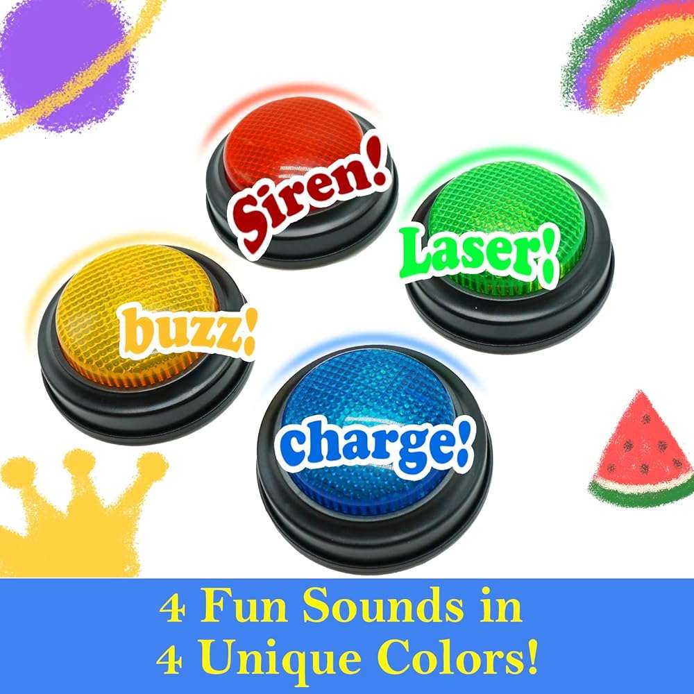 Gelabur Set of 4 Buzzers for Trivia Games, Answer Buzzers for Classroom, Family Feud Jeopardy Buzzer, Game Buzzers with Lights and Sound for Classroom, Game Show Buzzer Buttons - Image 5