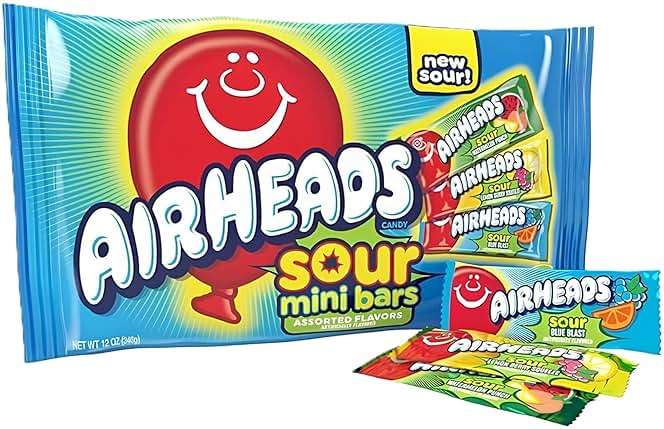 Airheads Mini SOURS Candy Bars, Sour Watermelon Punch, Blue Blast, and Lemon Berry Squeeze 12oz Variety Bag - Image 1