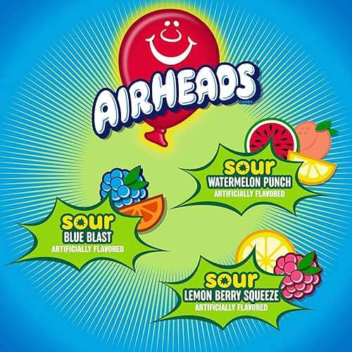 Airheads SOUR Bars, Variety Bulk Box, Sour Watermelon Punch, Blue Blast, and Lemon Berry Squeeze flavored candy, 60 Individually Wrapped Full Size Bars - Image 3
