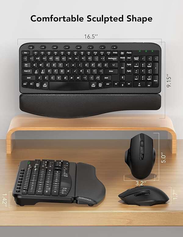 Wireless Keyboard and Mouse Combo – Ergonomic Wave Key, Built-in Leather Soft Palm Rest, 2.4G Full Size, 6-Button Mouse with 4-Level DPI, Dual USB-A/USB-C, MA12 for Windows & macOS Compatible- SABLUTE - Image 9