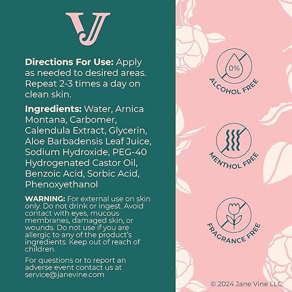 JANE VINE Arnica Gel For Face, Arnica Cream and Bruise Cream to Soothe with Aloe and Calendula for Face and Body, Menthol Free, Alcohol Free, 7oz Pump - Image 7