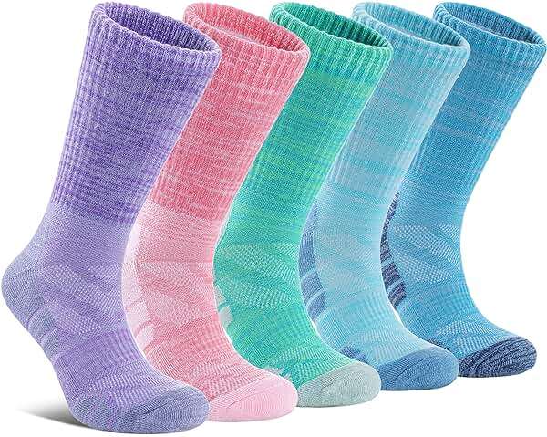 DOSKONI Women Hiking Crew Socks Running Athletic Thick Cushion Compression Moisture Wicking Walking Socks 5 Pairs - Image 1