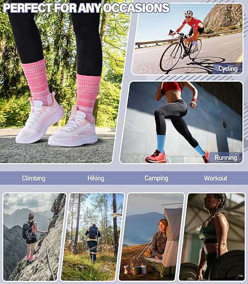 DOSKONI Women Hiking Crew Socks Running Athletic Thick Cushion Compression Moisture Wicking Walking Socks 5 Pairs - Image 5