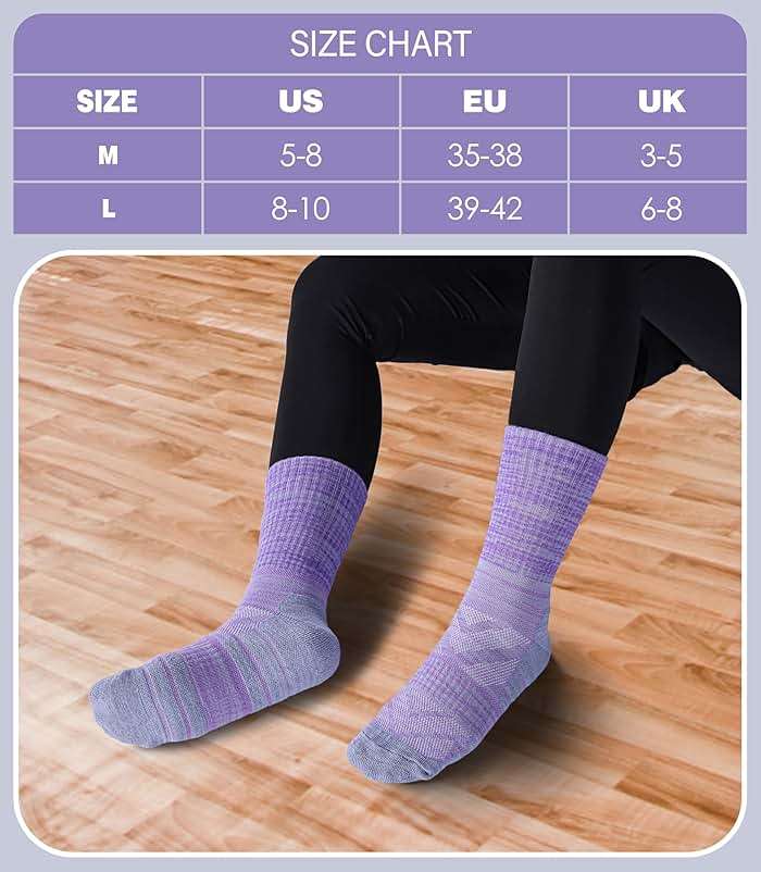 DOSKONI Women Hiking Crew Socks Running Athletic Thick Cushion Compression Moisture Wicking Walking Socks 5 Pairs - Image 6