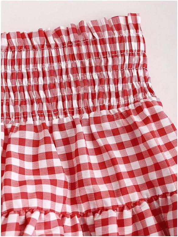 BEAUDRM Women's Y2K Gingham Skirt Plaid Ruffle High Waist A-Line Cake Mini Skirts with Lace Hem - Image 4