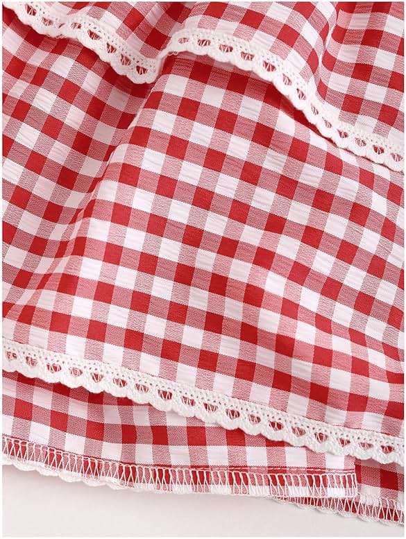 BEAUDRM Women's Y2K Gingham Skirt Plaid Ruffle High Waist A-Line Cake Mini Skirts with Lace Hem - Image 5