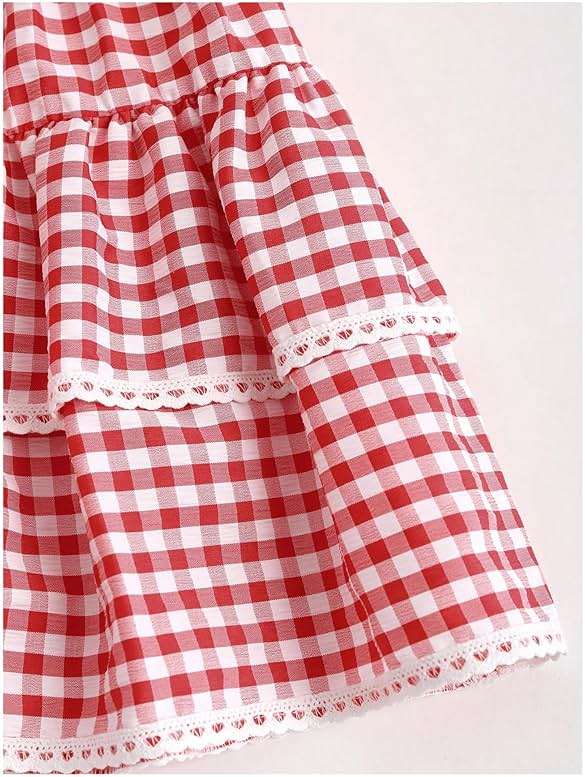 BEAUDRM Women's Y2K Gingham Skirt Plaid Ruffle High Waist A-Line Cake Mini Skirts with Lace Hem - Image 6