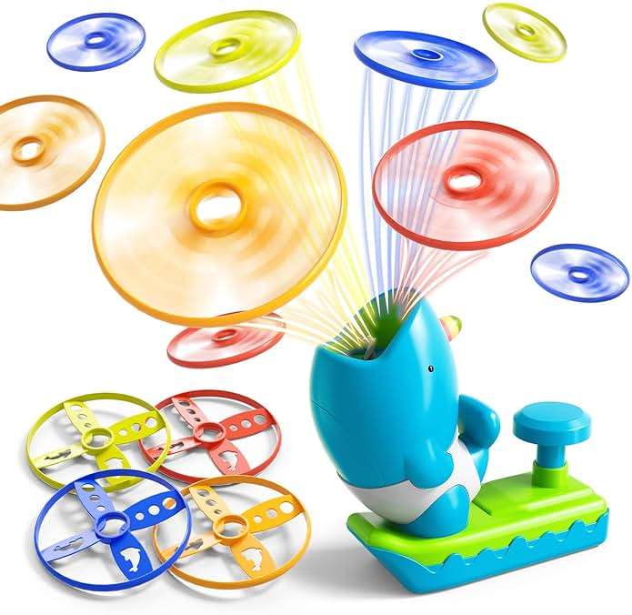 WATUDOU 12 PCS Flying Disc Launcher Outdoor Indoor Game Toys Gifts for 3 4 5 6 7 Year Old Boys Kids, Outdoor Outside Game Toys for Boys Girls Ages 3-5 4-8, Ideal 3 4 5 6 Year Old Birthday Gifts - Image 1
