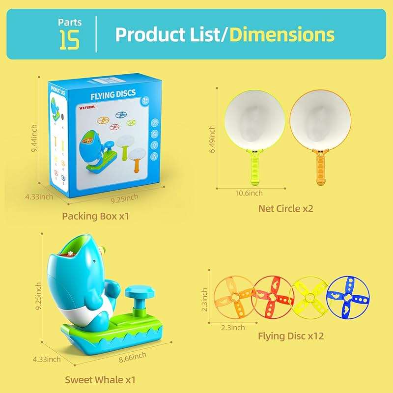 WATUDOU 12 PCS Flying Disc Launcher Outdoor Indoor Game Toys Gifts for 3 4 5 6 7 Year Old Boys Kids, Outdoor Outside Game Toys for Boys Girls Ages 3-5 4-8, Ideal 3 4 5 6 Year Old Birthday Gifts - Image 3