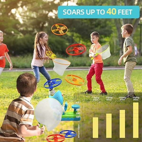 WATUDOU 12 PCS Flying Disc Launcher Outdoor Indoor Game Toys Gifts for 3 4 5 6 7 Year Old Boys Kids, Outdoor Outside Game Toys for Boys Girls Ages 3-5 4-8, Ideal 3 4 5 6 Year Old Birthday Gifts - Image 5