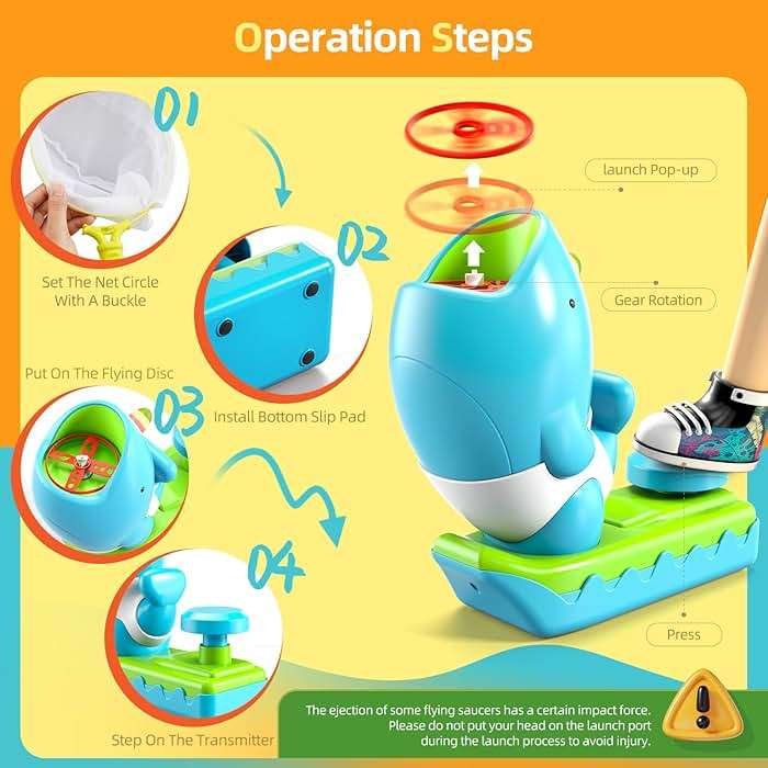 WATUDOU 12 PCS Flying Disc Launcher Outdoor Indoor Game Toys Gifts for 3 4 5 6 7 Year Old Boys Kids, Outdoor Outside Game Toys for Boys Girls Ages 3-5 4-8, Ideal 3 4 5 6 Year Old Birthday Gifts - Image 7