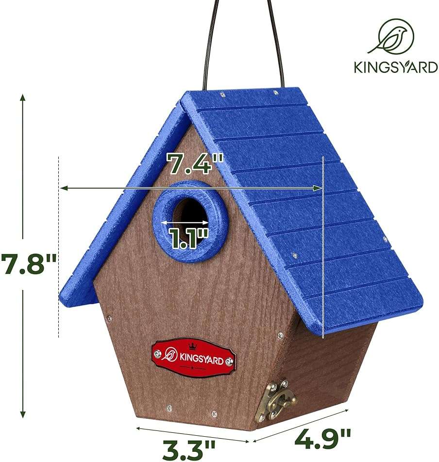 Kingsyard Recycled Plastic Bird House for Outdoors - Hanging Nesting Box with Predator Guard & Air Vents for Wren Finch Chickadee, Blue - Image 3