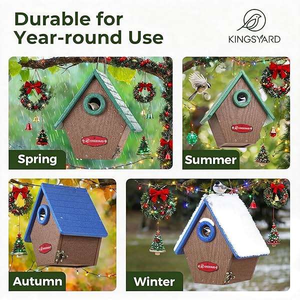 Kingsyard Recycled Plastic Bird House for Outdoors - Hanging Nesting Box with Predator Guard & Air Vents for Wren Finch Chickadee, Blue - Image 6