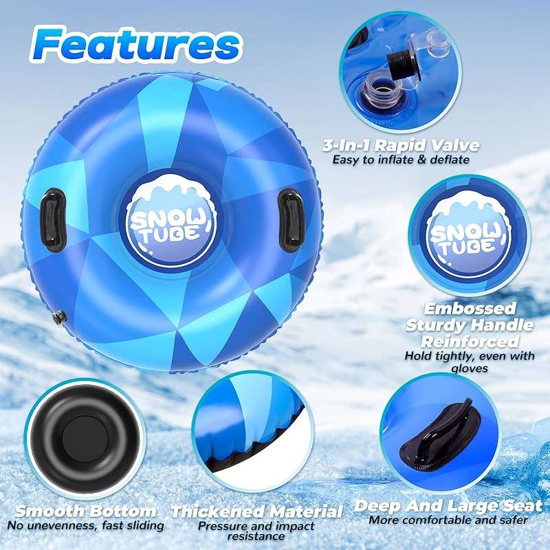 WOLKEK 3Pack Snow Tubes, Snow Sled for Kids and Adults, Cold-Resistant Inflatable Snow Tube, Thickened Heavy Duty Sleds for Winter with Handles, Snow Toys, Snow Sleds for Family Activities Outdoor Fun - Image 3