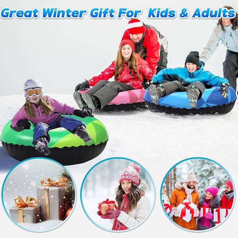 WOLKEK 3Pack Snow Tubes, Snow Sled for Kids and Adults, Cold-Resistant Inflatable Snow Tube, Thickened Heavy Duty Sleds for Winter with Handles, Snow Toys, Snow Sleds for Family Activities Outdoor Fun - Image 5