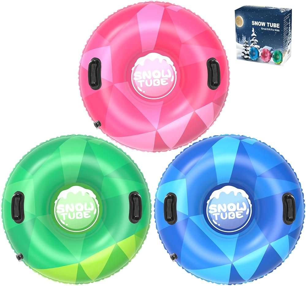 WOLKEK 3Pack Snow Tubes, Snow Sled for Kids and Adults, Cold-Resistant Inflatable Snow Tube, Thickened Heavy Duty Sleds for Winter with Handles, Snow Toys, Snow Sleds for Family Activities Outdoor Fun - Image 8