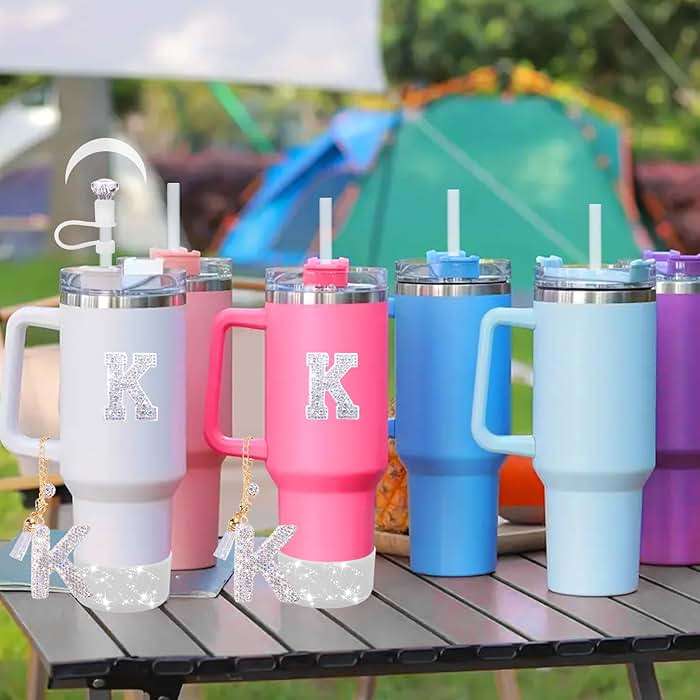 Mity rain Accessories Set for Stanley Cup, Initials Decorations for Tumbler Cup 30/40OZ, Including Diamond Straw Topper/Spill Proof Stopper/Sparkly Silicone Boot Set/Letter Charms for Handle A-Z (K) - Image 8