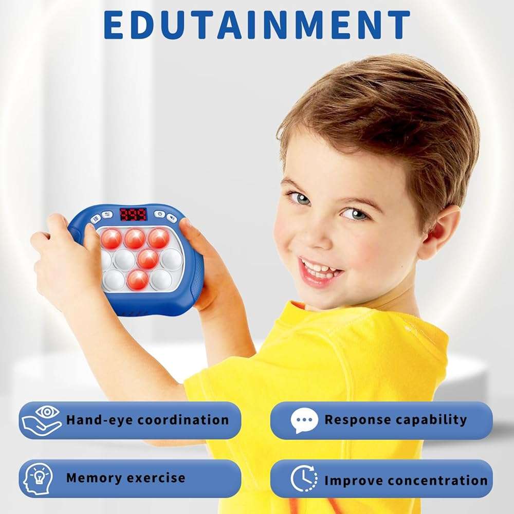 Intoypad Pop Game Light Up Fidget Toy for Kids, 6 Modes LED Screen Quick Push Games Controller Electric Fidget Popper Game Bubble Road Trip Activities Car Games Birthday Gifts Toys for Kids Boys Blue - Image 2