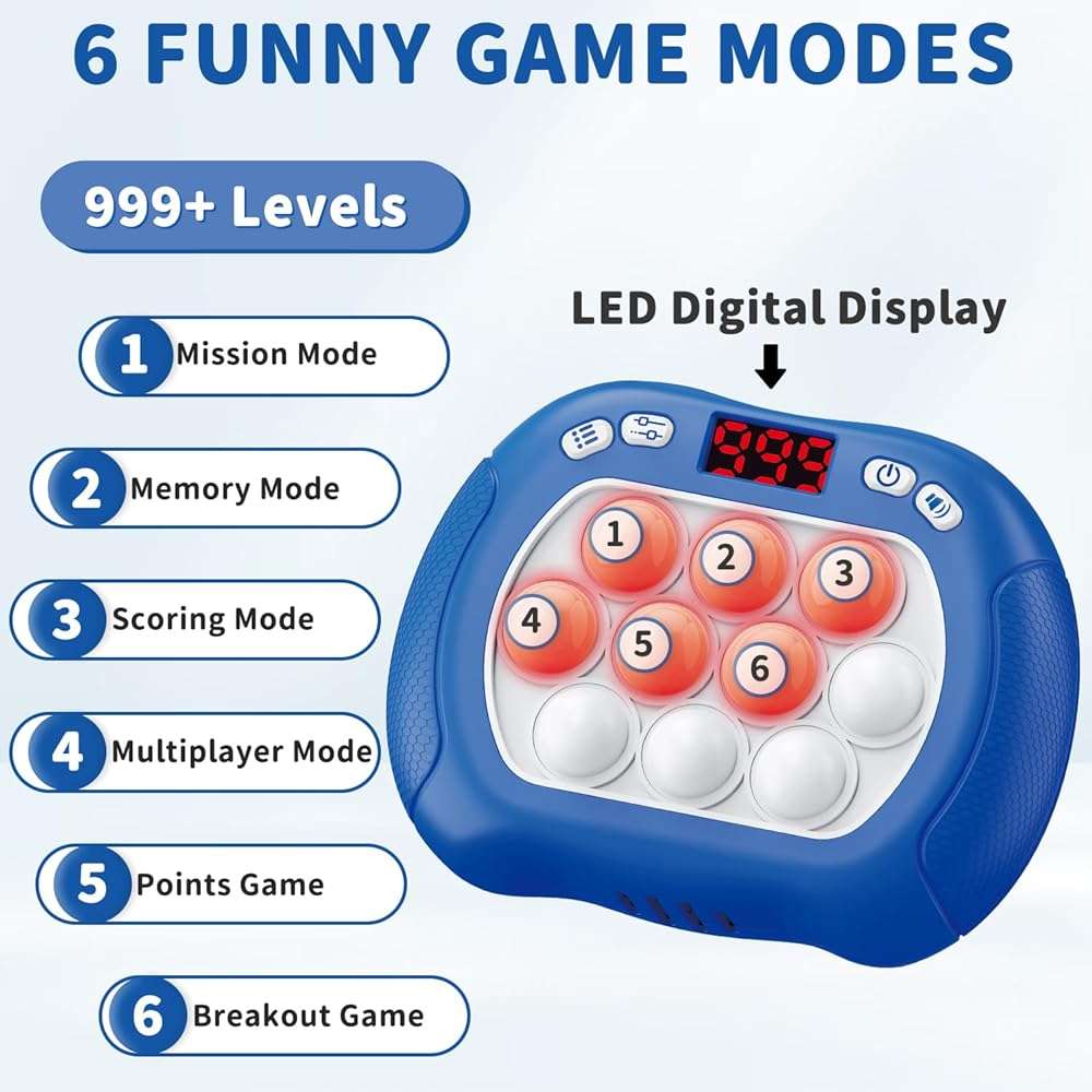 Intoypad Pop Game Light Up Fidget Toy for Kids, 6 Modes LED Screen Quick Push Games Controller Electric Fidget Popper Game Bubble Road Trip Activities Car Games Birthday Gifts Toys for Kids Boys Blue - Image 3