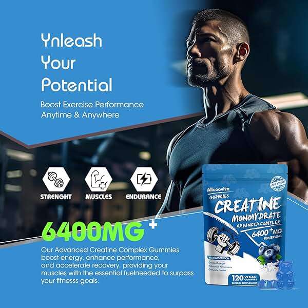 NSF Certified Creatine Gummy - Creatine Monohydrate Gummies 5000mg for Men & Women -120 Gummies Advanced Formula, Muscle Strength, Muscle Builder, Energy Boost, Pre-Workout Supplement-Blueberry - Image 4