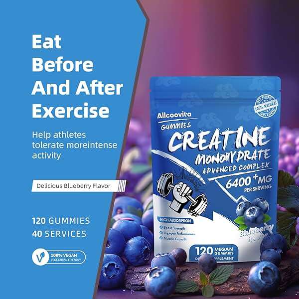 NSF Certified Creatine Gummy - Creatine Monohydrate Gummies 5000mg for Men & Women -120 Gummies Advanced Formula, Muscle Strength, Muscle Builder, Energy Boost, Pre-Workout Supplement-Blueberry - Image 6