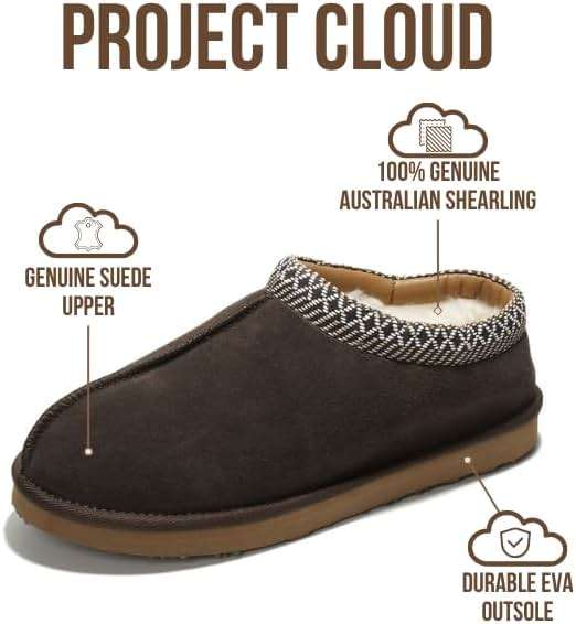 Project Cloud Mens Slippers Genuine Leather with Australian Shearling Lining & Memory Foam Insole Outdoor & House Slippers for Men - Non-Slip Fuzzy Shoes - Image 2