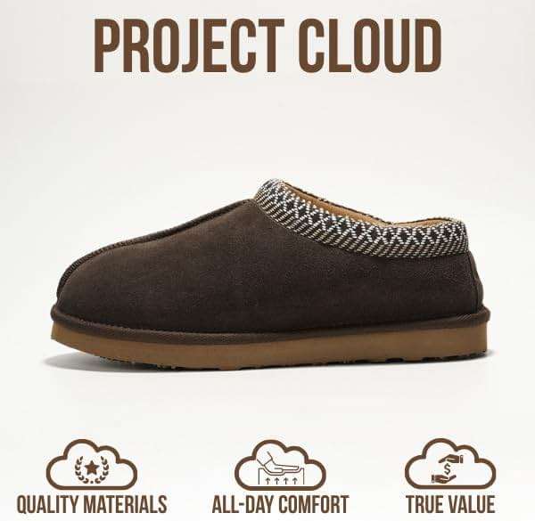 Project Cloud Mens Slippers Genuine Leather with Australian Shearling Lining & Memory Foam Insole Outdoor & House Slippers for Men - Non-Slip Fuzzy Shoes - Image 3